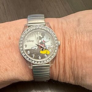 Disney accustomed Silver Crystal Mickey Mouse Watch with Yellow & Red Accents